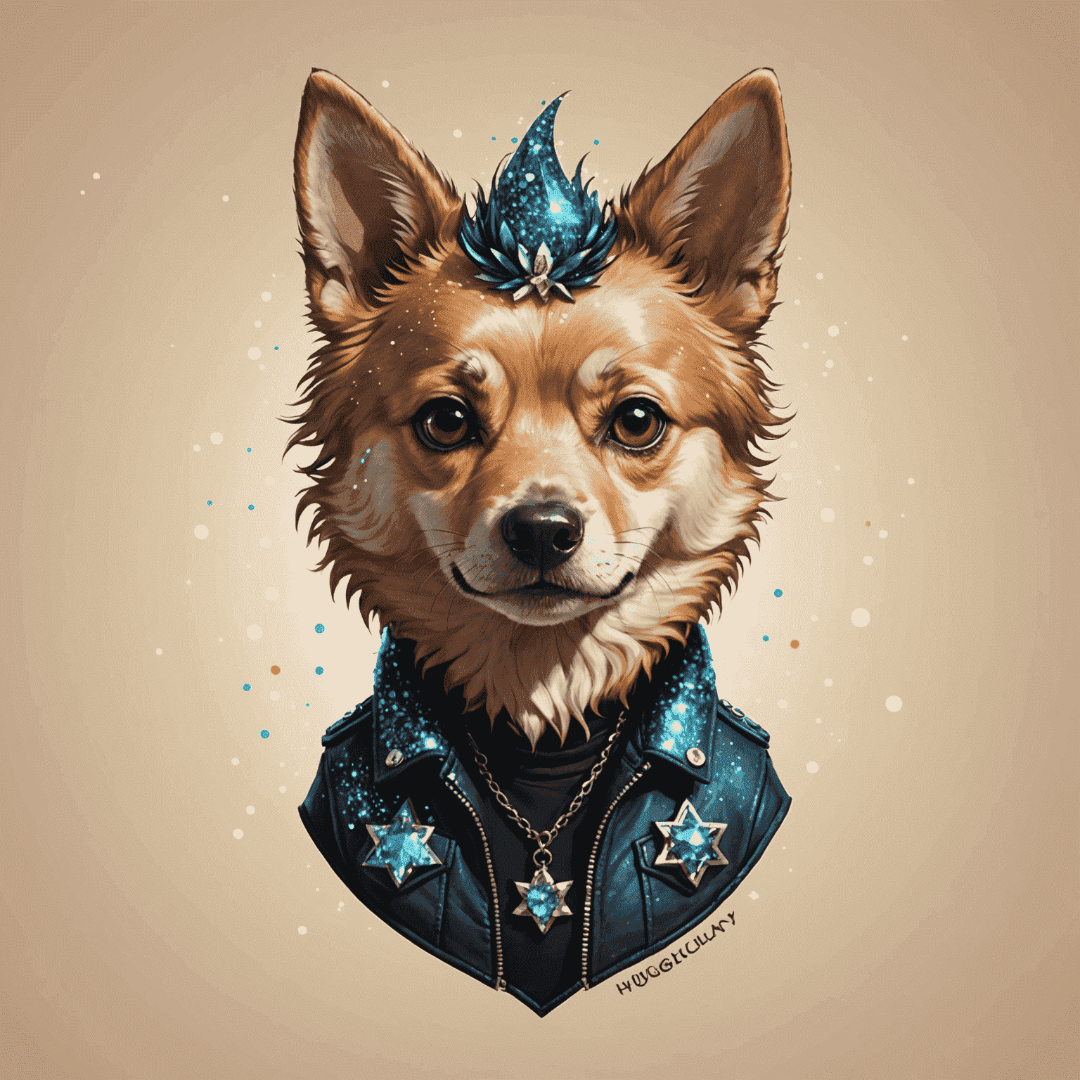HugiClay logo featuring a stylized dog with punk-inspired fur and sparkles