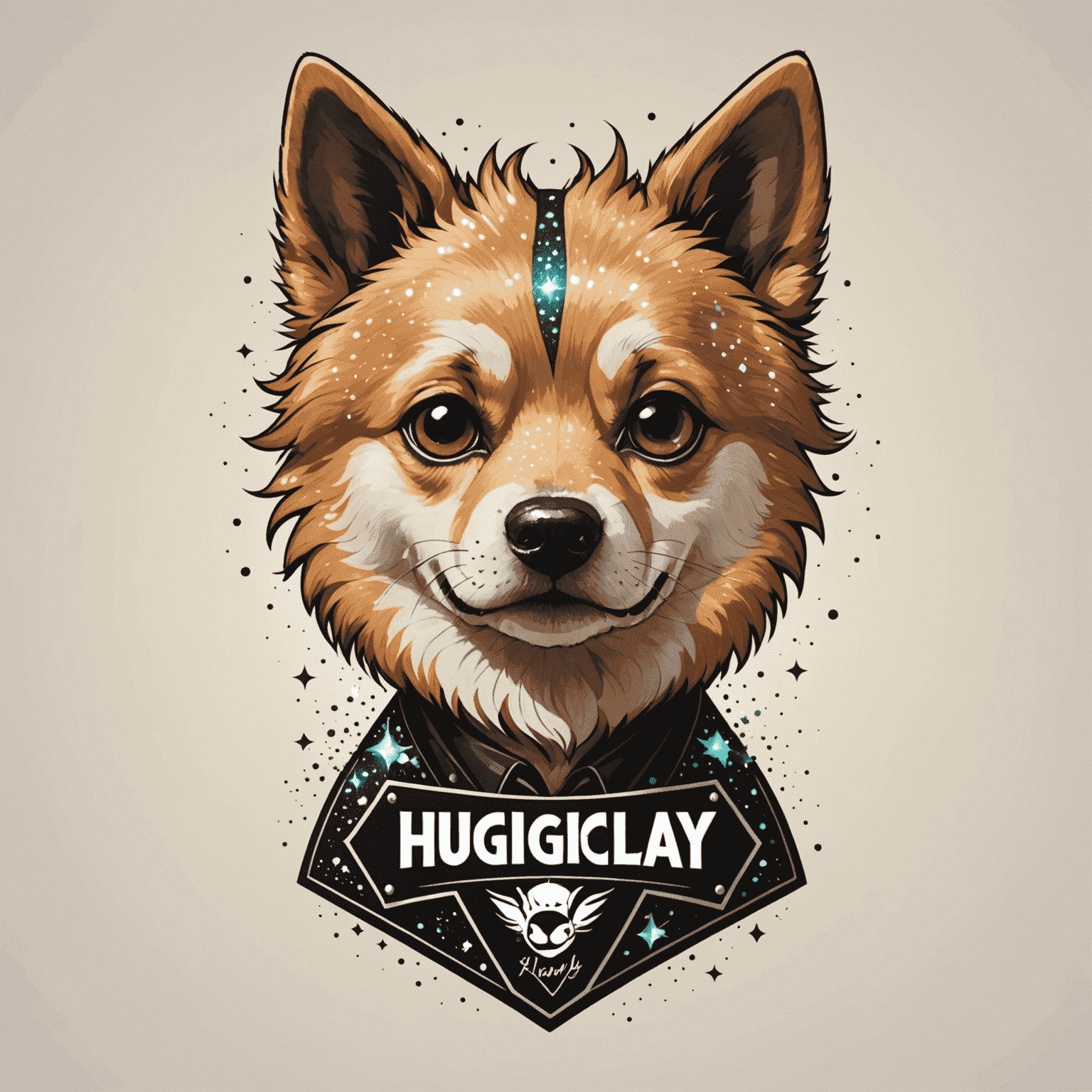 HugiClay logo featuring a stylized dog with punk-inspired fur and sparkles