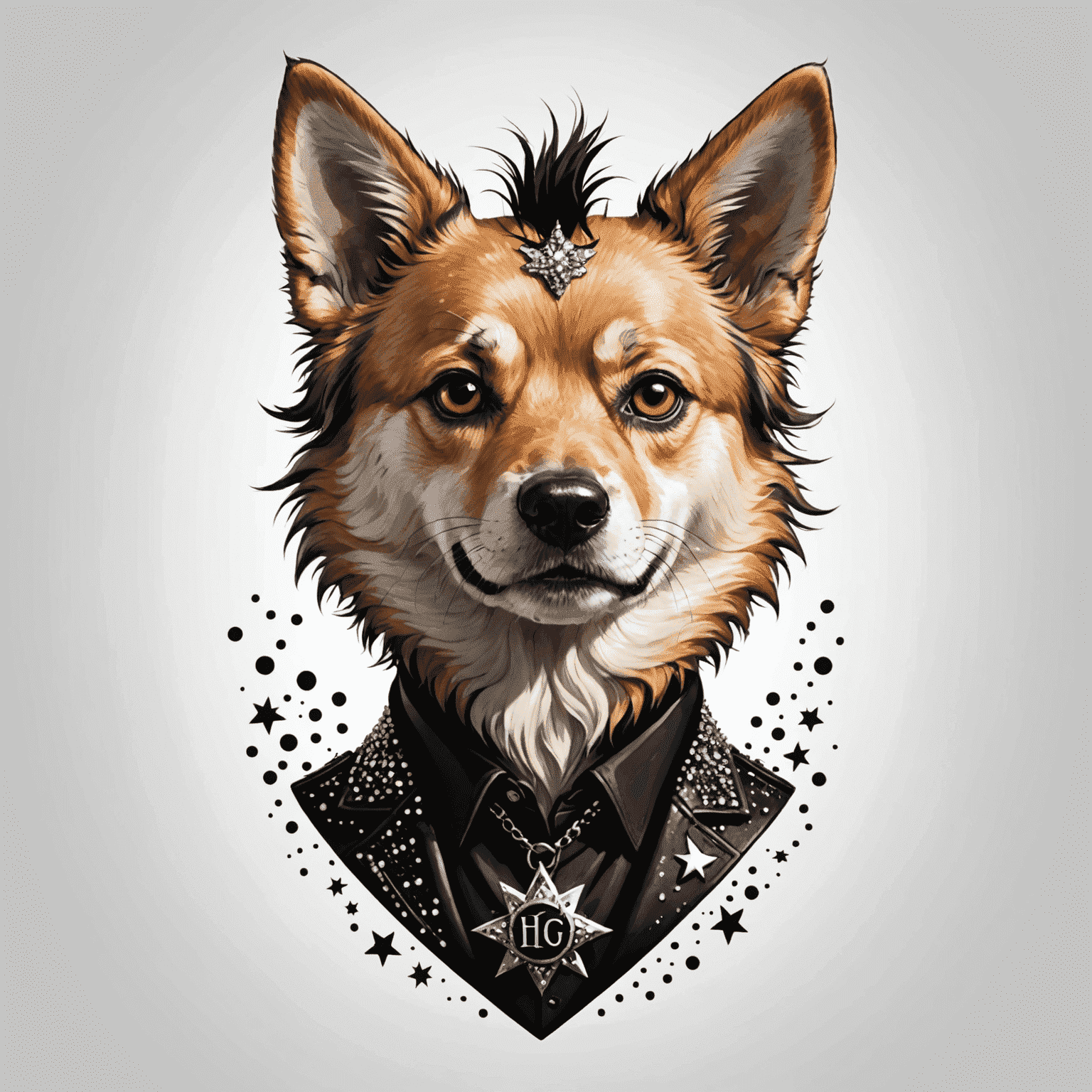 HugiClay logo featuring a stylized dog with punk-inspired fur and sparkles