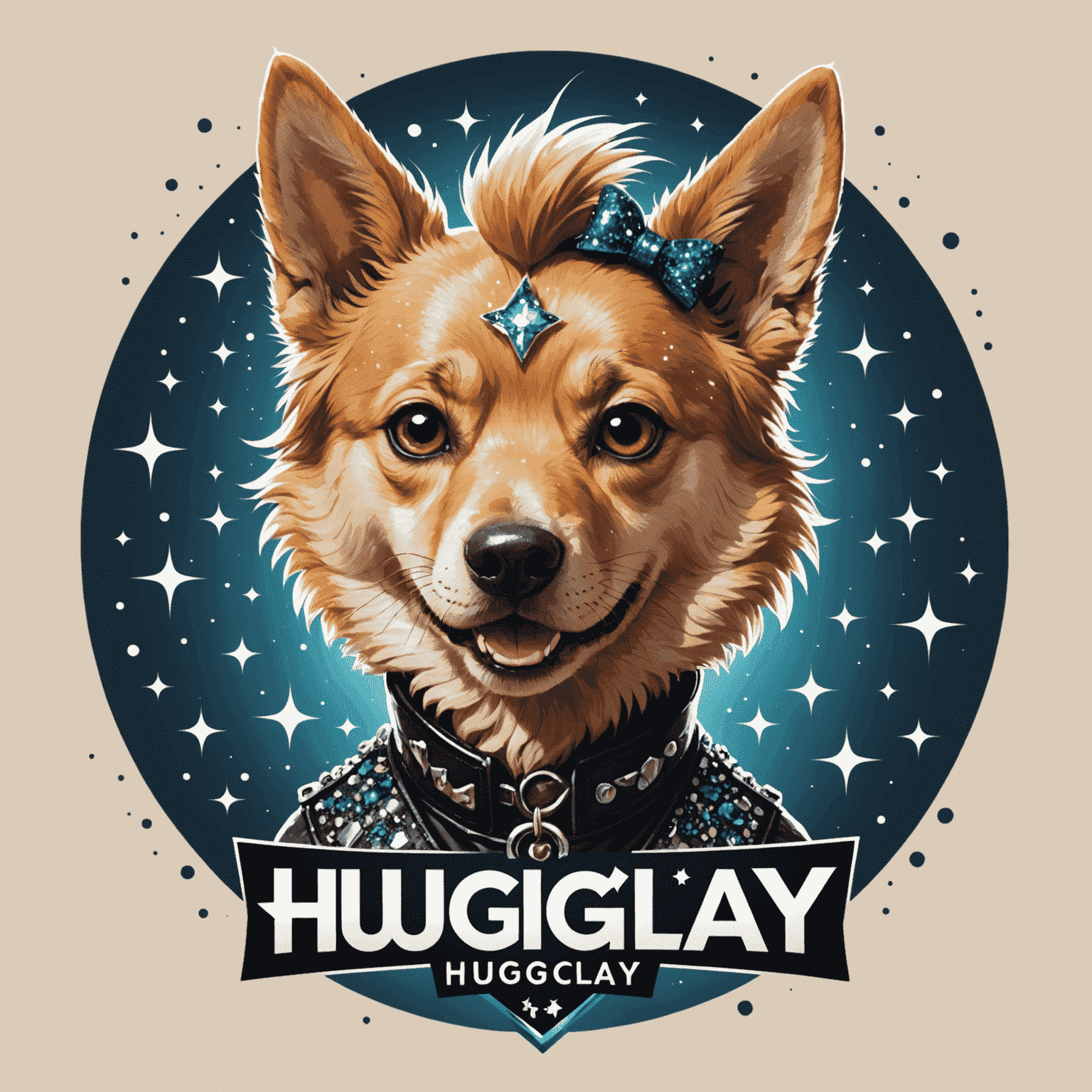 HugiClay logo featuring a stylized dog with punk-inspired fur and sparkles