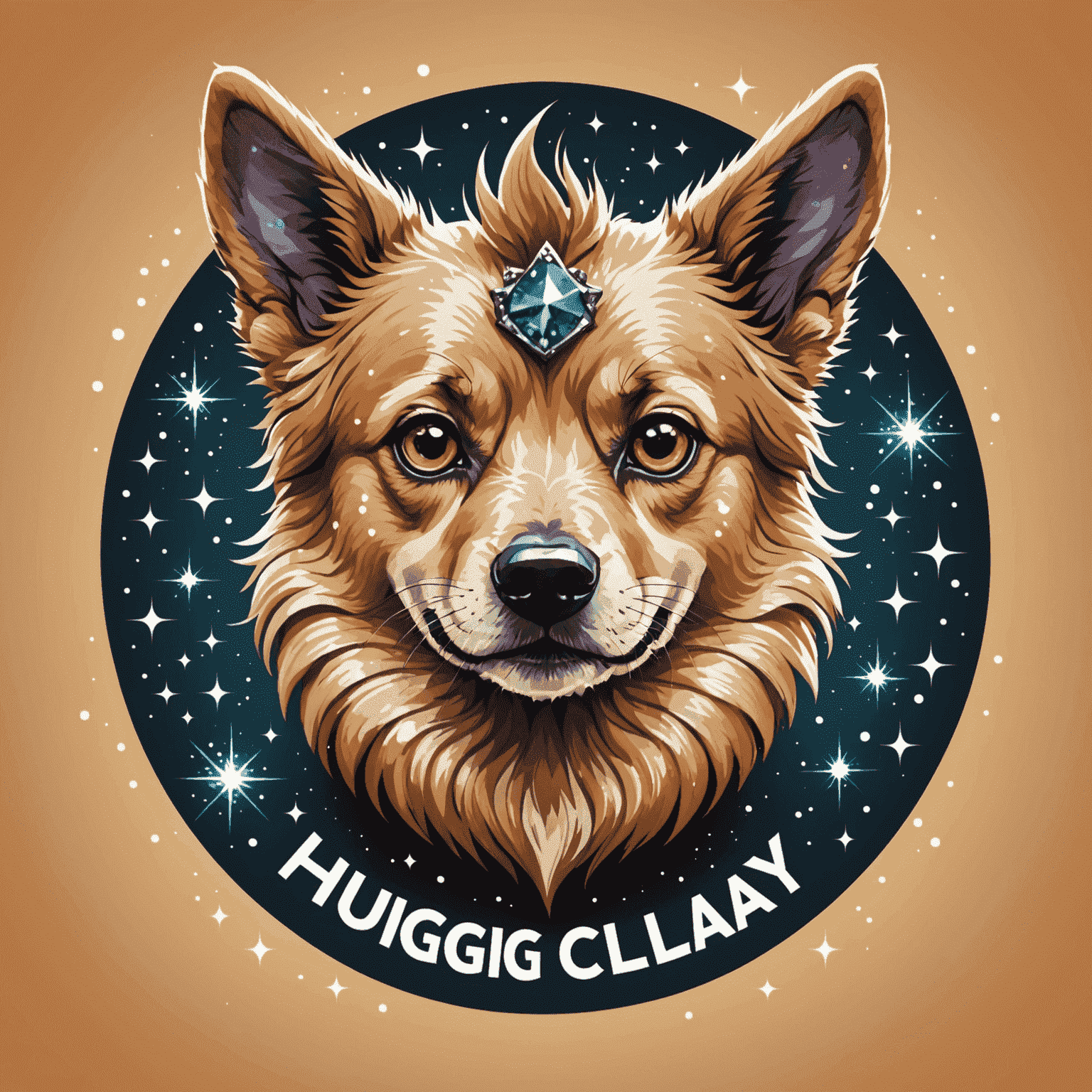 HugiClay logo featuring a stylized dog with punk-inspired fur and sparkles