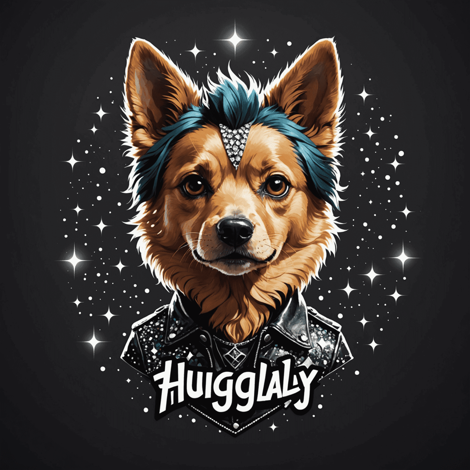 HugiClay logo featuring a stylized dog with punk-inspired fur and sparkles