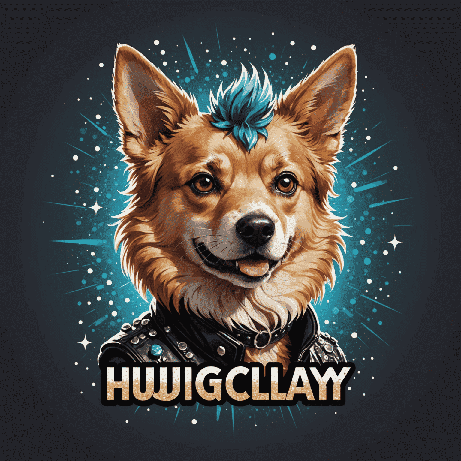 HugiClay logo featuring a stylized dog with punk-inspired fur and sparkles