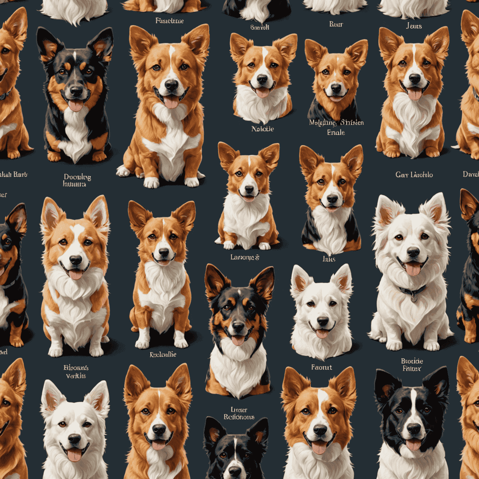 Various dog breeds with unique grooming styles, including asymmetric ear trims