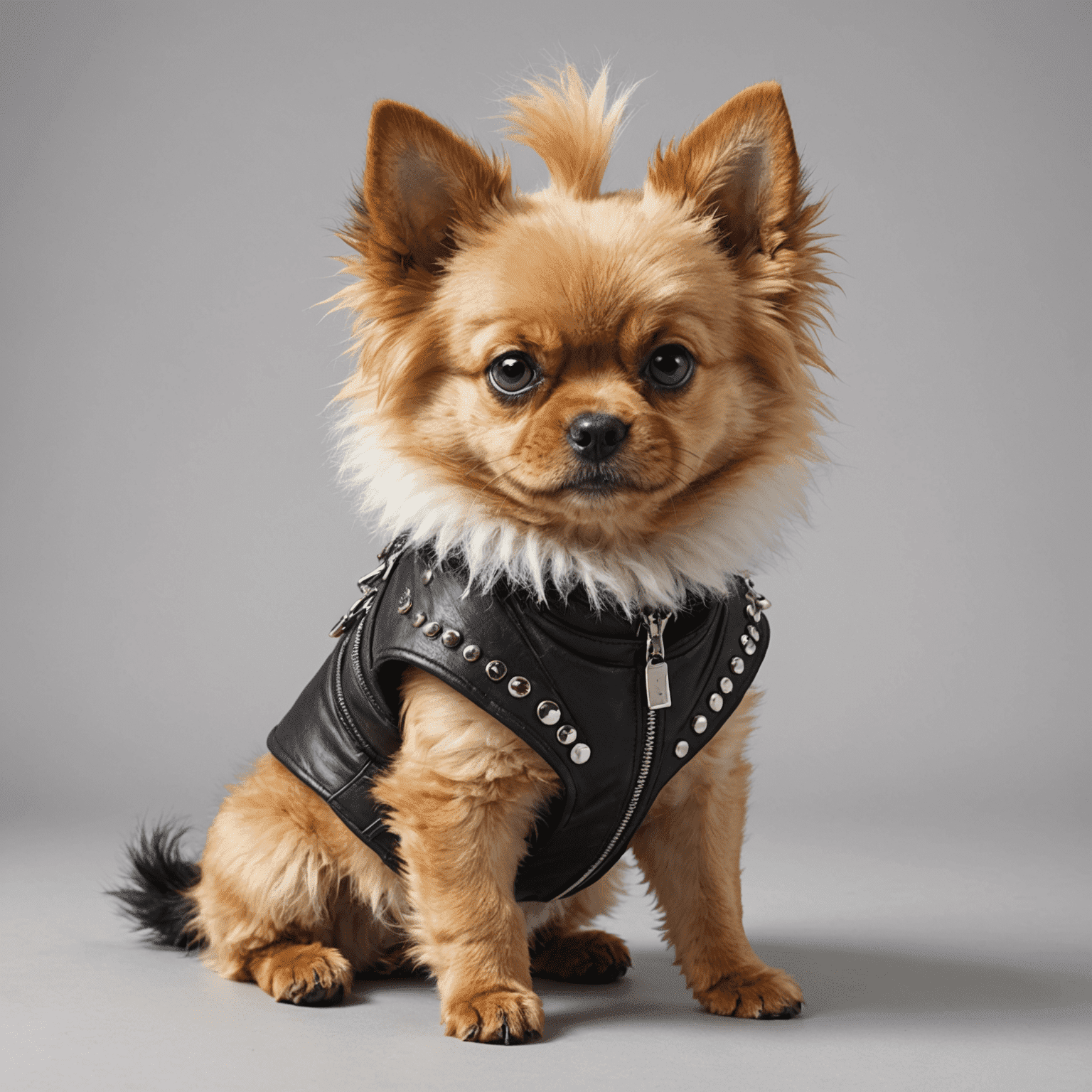 A dog with an edgy, asymmetric fur trim showcasing a mix of punk and glam styles